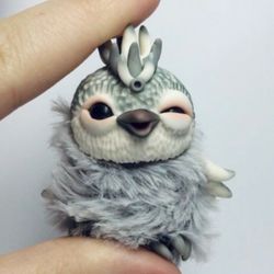 bird art doll polymer clay. poseable bird toy handmade. fantasy animals art toys. ooak bird clay sculpture