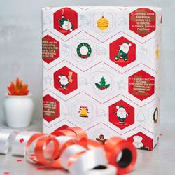 eVincE Christmas wrapping paper | Facts wrapped gifts | White red classic decor elements | For All Ages | Pack of 10