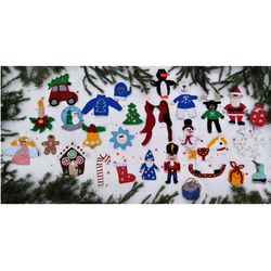 christmas ornament set, set of 28 items, handmade, christmas favor kit, xmas card, traditional christmas decorations