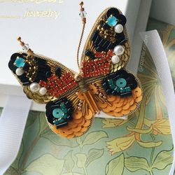 Butterfly Brooch Handmade Beaded Embroidered, gift for girlfriend
