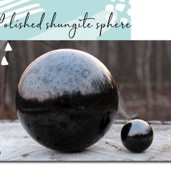 Shungite black stone sphere with stand. Polished sphere with EMF protection practical magic