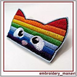 Rainbow cat ITH embroidery design for Brooch or keychain or fabrics