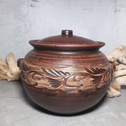 Ceramic large casserole for cooking 169,07 fl.oz  Handmade red clay Eco-friendly Pot