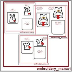 ITH Embroidery designs of fun pockets - Mouse, cat, rabbit