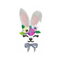 Hare. Machine embroidery design. Rabbit with flowers and a bow. Children's design.  Design for girls. Download file.