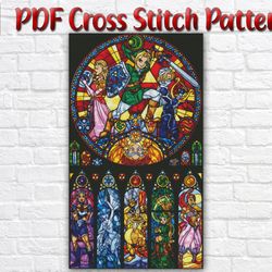 Zelda Stained Glass Cross Stitch Pattern / The Legend Of Zelda Counted Cross Stitch / Anime Game Instant Printable PDF