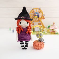 Crochet Doll Pattern: Witch doll with pumpkin