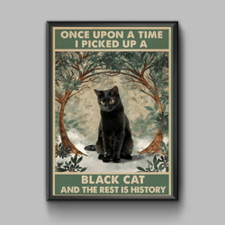 funny black cat illustration, black cat poster, digital download