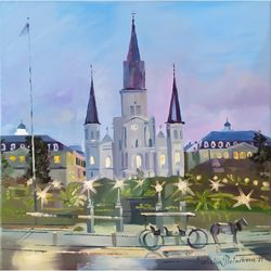 New Orleans painting Cityscape Original Art Saint Louis Cathedral painting Louisiana wall art Louisiana landscape square