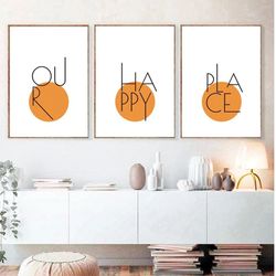 Our Happy Place Sign Print Set 3 Family Wall Decor Living Room Printable Wall Art Family Room Sign Minimalist Wall Art
