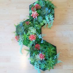 set of three artificial succulent and plant wall art, fake succulents in frame, framed faux succulents and moss wall art