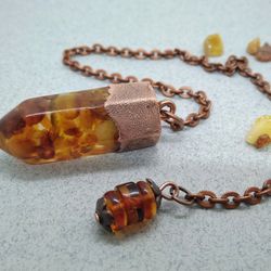 Amber pendulum necklace Crystal pendulum for dowsing and divination