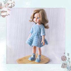 Paola Reina knitted blue dress, 13 inches dolls clothes, Dolls fashion, Warm smart doll dress, Knitted doll clothes