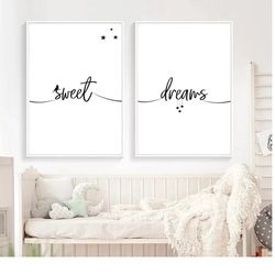 Sweet Dreams Sign Sweet Dreams Print Set of 2 Minimalist Nursery Decor Nursery Art Prints Nursery Sign Baby Quote Prints