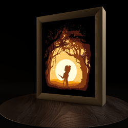 Lovers in the moonlight Light Template, Paper Cut Template Light Box, DIY