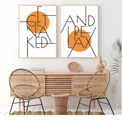Get Naked and Relax Printable Bathroom Wall Decor Sign Bedroom Prints Set 2 Above Bed Get Naked Poster Minimalist Decor