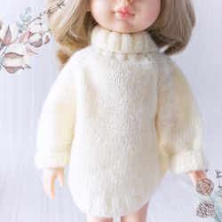 White Sweater for 13 inch doll, Paola Reina doll knitted clothes, Doll poncho sweater, Doll fashion, Knit Doll Clothes