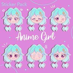 Kawaii Girl Sticker Pack PNG, Kawaii illustrations PNG