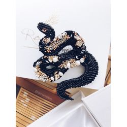Handmade Brooch Beaded Snake, Embroidered for dresses and jackets