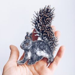 Squirrel Beaded brooch Handmade Embroidered Squirrel