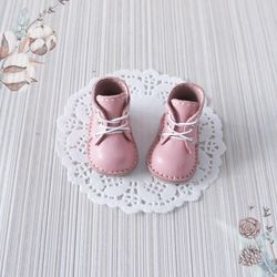 pink lace up boots for paola, leather short shoes for 13 inch doll, genuine leather doll footwear, doll accessories, out