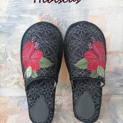 Hibiscus Slippers Size 6 - 7  Embroidery Design