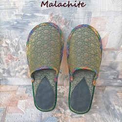 Malachite Slippers Size 8 - 9  Embroidery Design