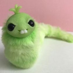 plush green caterpillar art toy fantasy creature doll miniature ooak caterpillar clay sculpture