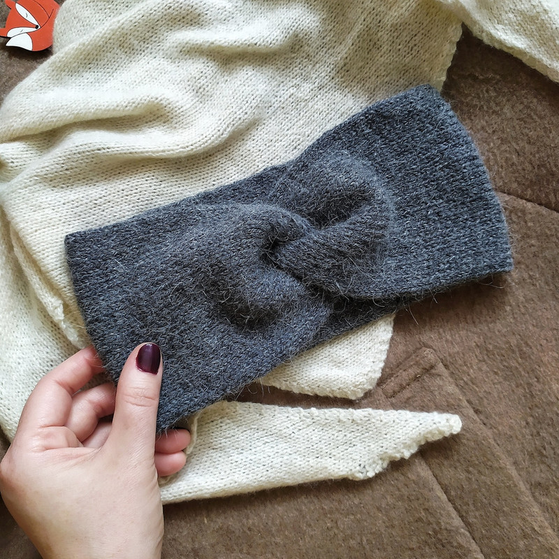 Women alpaca grey handknit earwarmer Wool headband Warm handknitted headband women gray alpaca headband