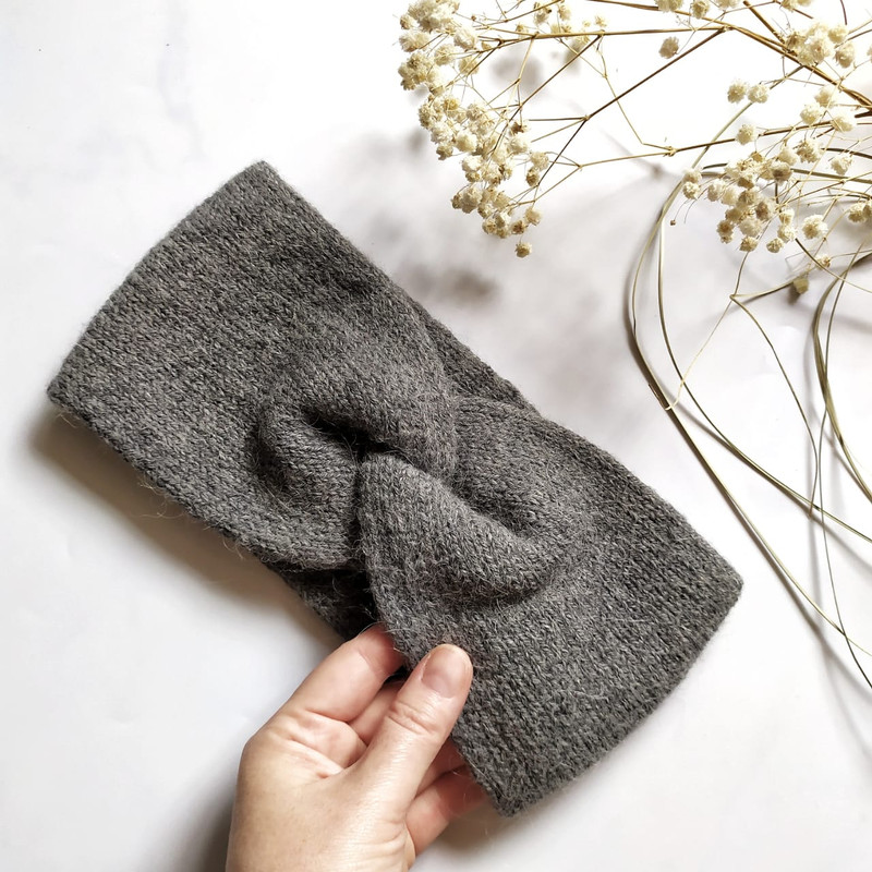 Women alpaca grey handknit earwarmer Wool headband Warm handknitted headband women gray alpaca headband