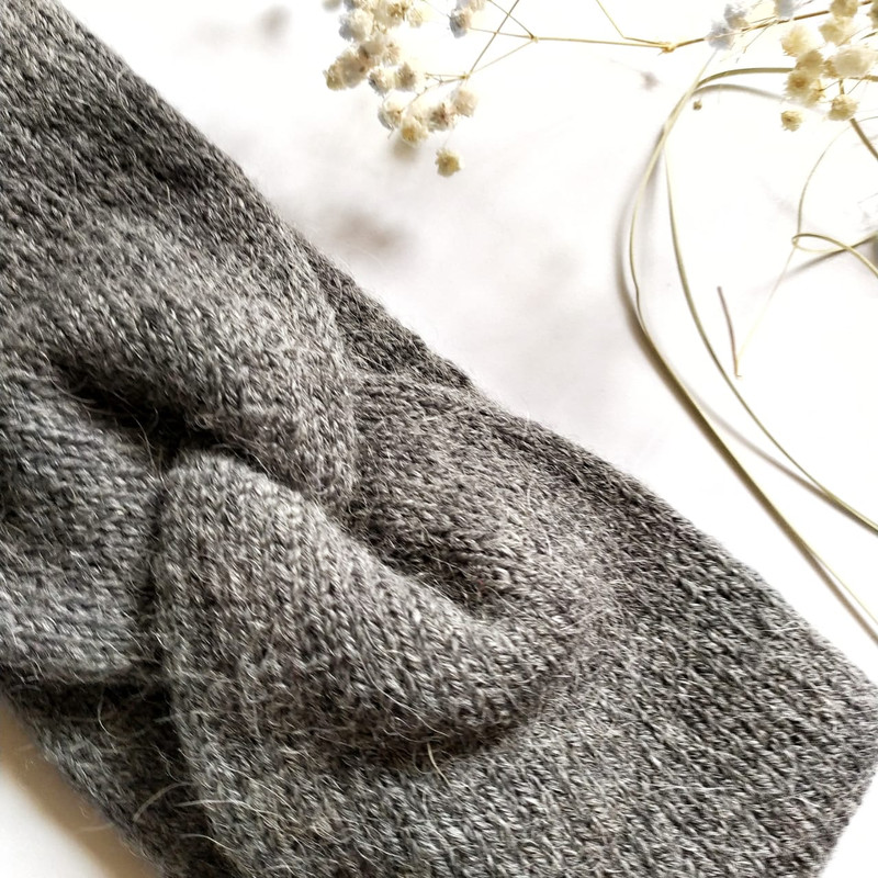 Women alpaca grey handknit earwarmer Wool headband Warm handknitted headband women gray alpaca headband