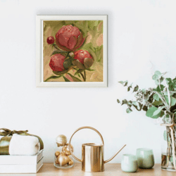 Peonies original oil painting flowers handmade wall art bouquet peonies on cardboard 6x6 inches modern art gift for you