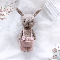 Bunny Rabbit Doll in clothes, Woodland animal decorative toy, Baby Rabbit stuffed animal, Christmas gift for kids
