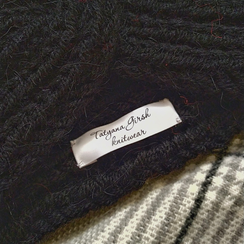 Handknit alpaca wool warm black color women headband