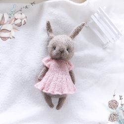 Bunny Rabbit Doll in dress, Woodland Animal Toy for kids, Baby Rabbit with clothes, Cute Stuffed Animal, Girl Nursery