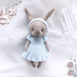 Bunny Rabbit Doll in dress, Woodland Animal Toy for kids, Baby Rabbit with clothes, Cute Stuffed Animal, Girl Nursery