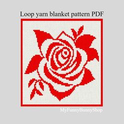 Loop yarn Finger knitted Rose Flower blanket pattern PDF Download