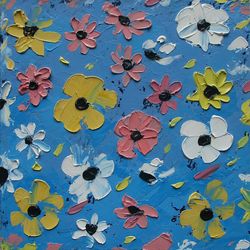 Original Oil Painting Abstract Flowers Art Palette Knife Artwork Wildflowers Painting