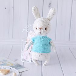 Baby Bunny rabbit doll, Cute bunny toy, Forest stuffed animal, Woodland Nursery Decor toy, Newborn photo prop, Kids gift