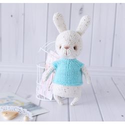 Baby Bunny rabbit doll, Cute bunny toy, Forest stuffed animal, Woodland Nursery Decor toy, Newborn photo prop, Kids gift