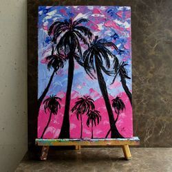 Palm Tree Painting Original Art Hawaii Impasto Artwork Tropical Landscape