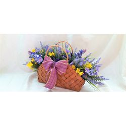 Front Door Basket, Faux lavender front door basket, Lavender basket arrangement, Artificial meadow flowers door basket