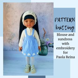 Paola Reina knit set clothes pattern. Paola Reina pattern. 12 inch doll pattern