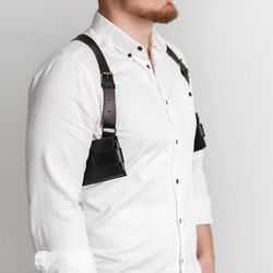 Leather Phone Bag Shoulder Case Sling Holster Pockets / Leather Strap