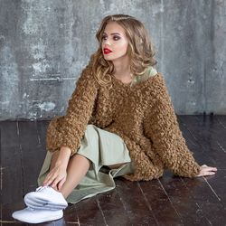 Knitted Jumper Oversize Mohair Brown. Hand Knitted Boho style Sweater.