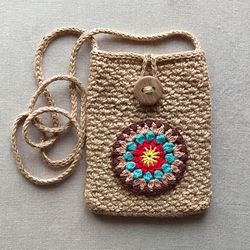 Crochet shoulder bag for women, Jute crossbody