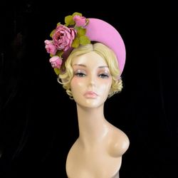 pink flower halo, halo headband ,halo hat fascinator, pink derby hat, pink halo
