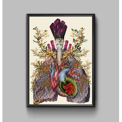 Anatomy poster, flowering lungs, floral ornament, digital download
