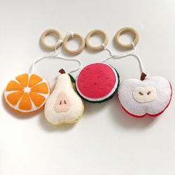 Baby gym hanging toys fruits, Felt baby gym toys, Wooden play gym toys, Activity gym toys