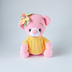 Plush pink bear. Teddy bear for sale. Soft teddy bear. Crochet bear. A gift for a girl. Custom teddy bear. Soft toys.